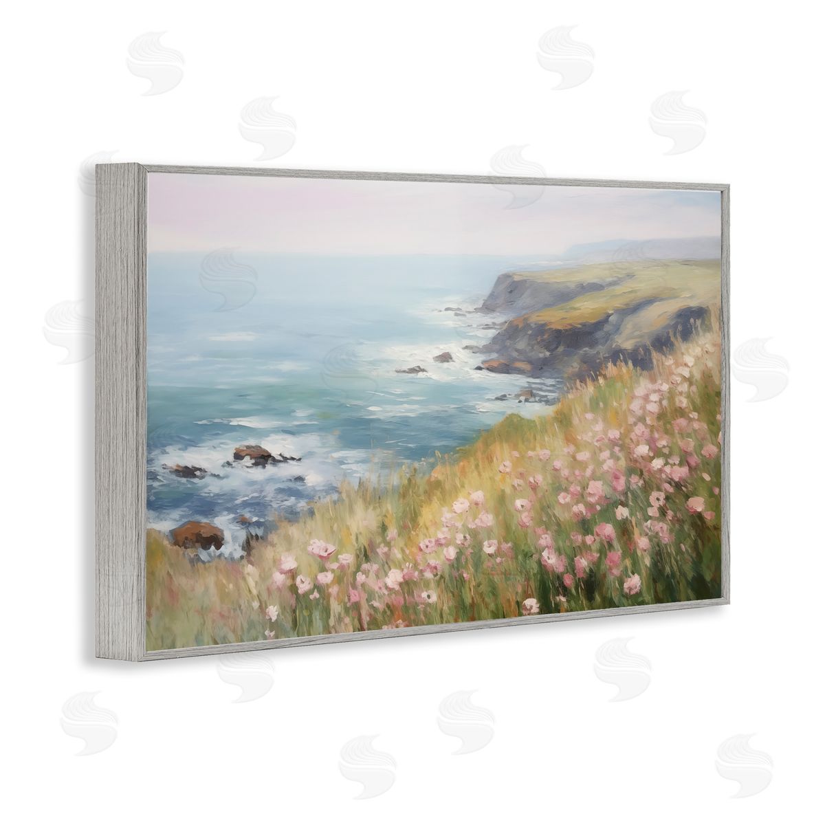 Pink Wildflower View Grey Frame Print Wall Art, Home Decor by LSR Design Studio