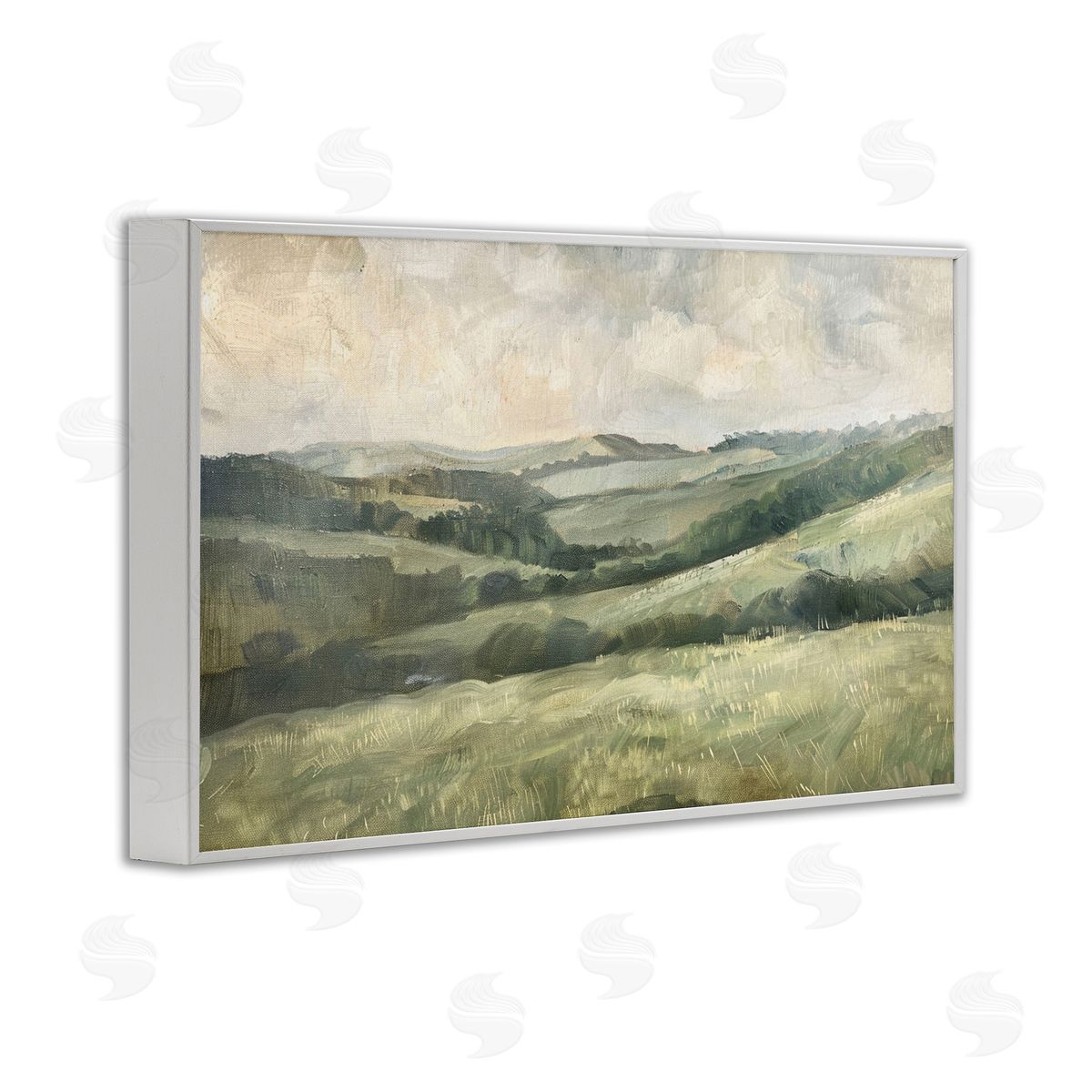 Green Hilly Landscape White Frame Print Wall Art, Home Decor by LSR Design Studio