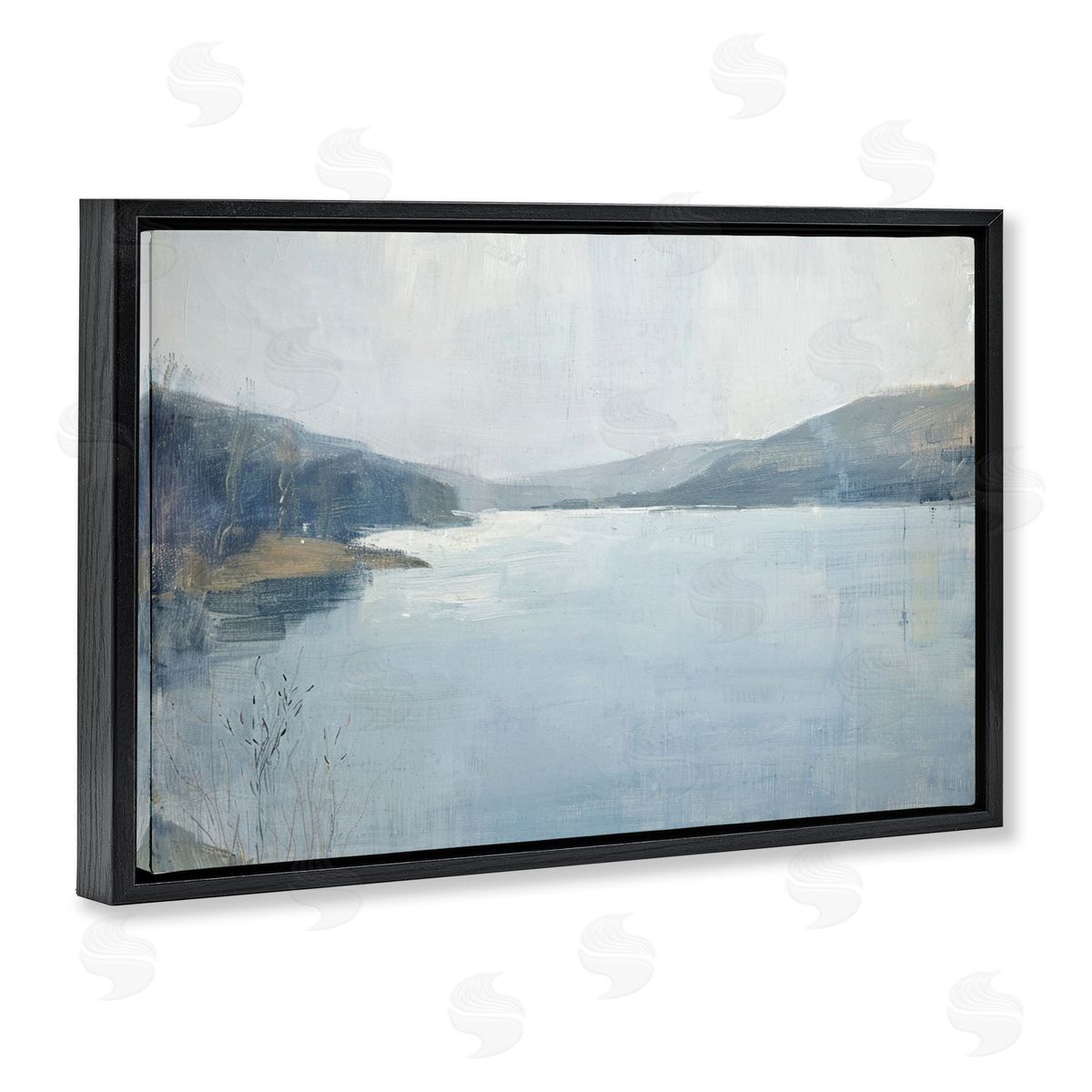 Faded Distant Mountains Black Floating Frame Canvas Wall Art, Home Decor by LSR Design Studio