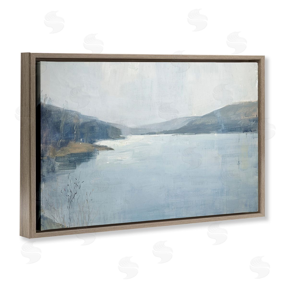 Faded Distant Mountains Brown Floating Frame Canvas Wall Art, Home Decor by LSR Design Studio