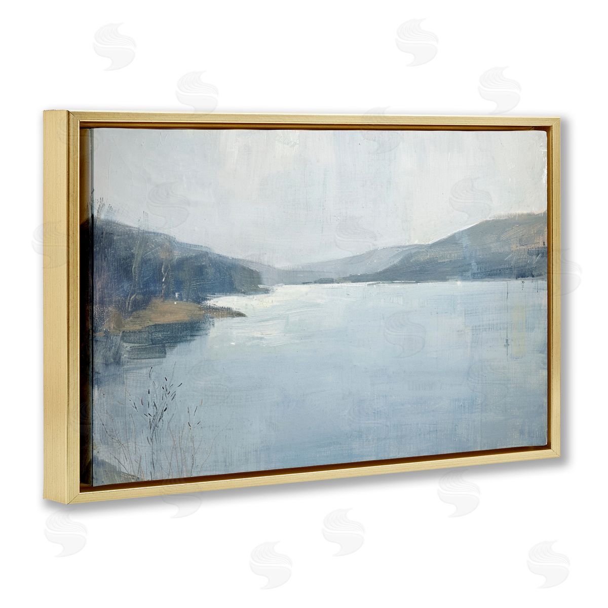 Faded Distant Mountains Gold Floating Frame Canvas Wall Art, Home Decor by LSR Design Studio