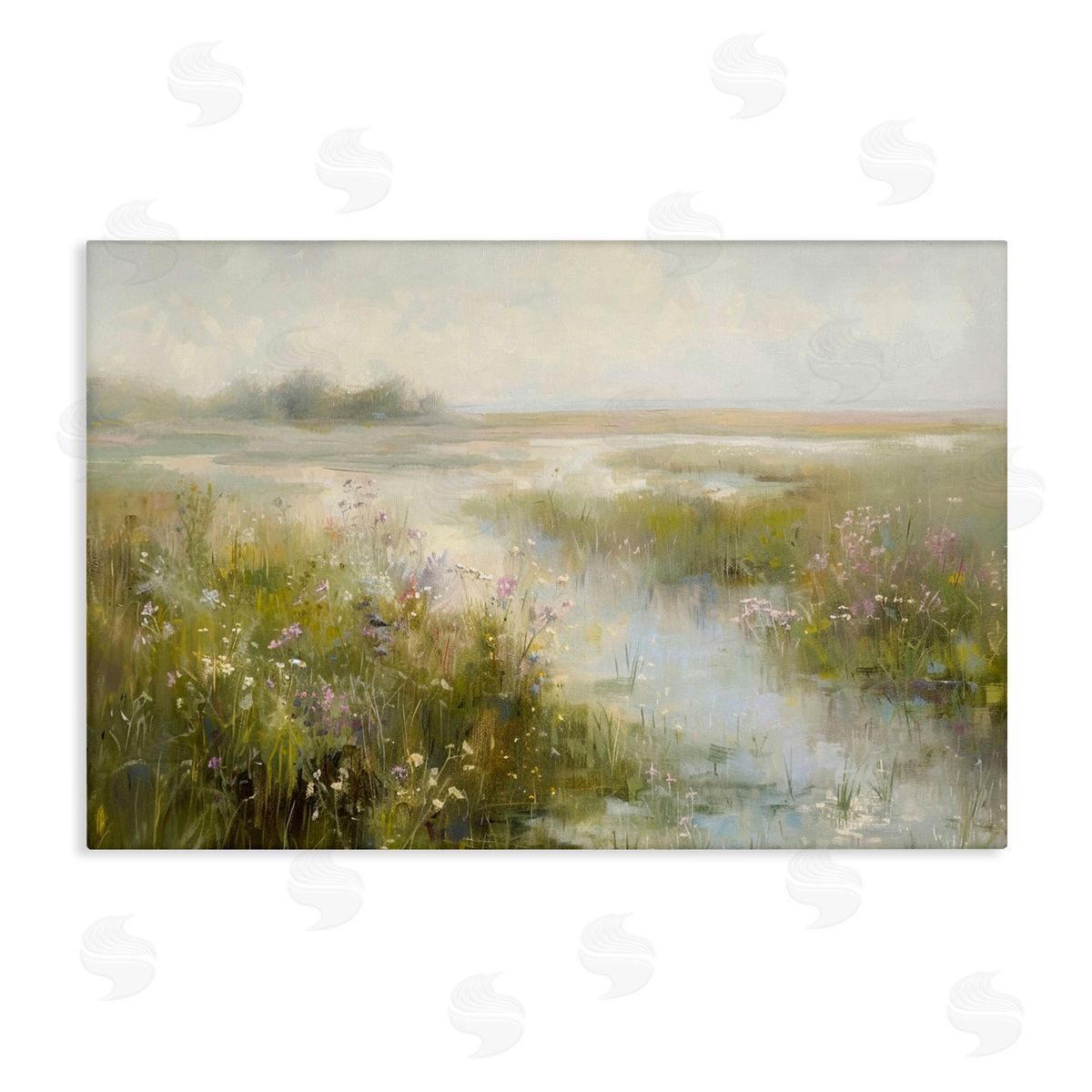 Spring River with Wild Blooms Canvas Wall Art, Home Decor by LSR Design Studio