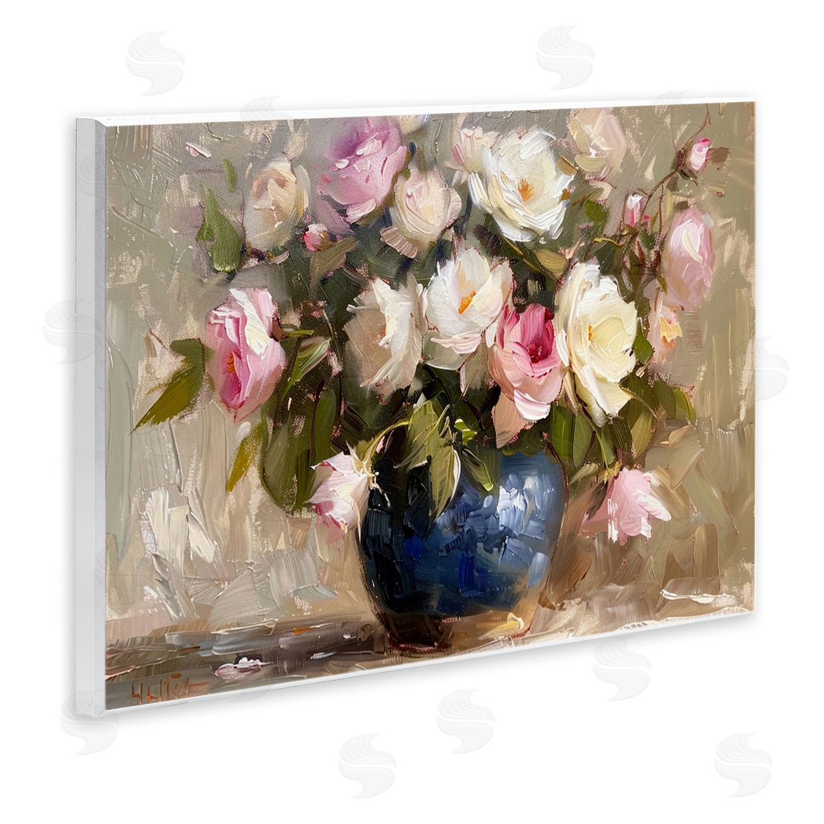Painterly Vase of Roses Wood Plaque Wall Art, Home Decor by LSR Design Studio