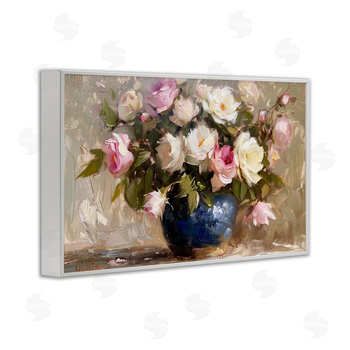 Painterly Vase of Roses White Frame Print Wall Art, Home Decor by LSR Design Studio