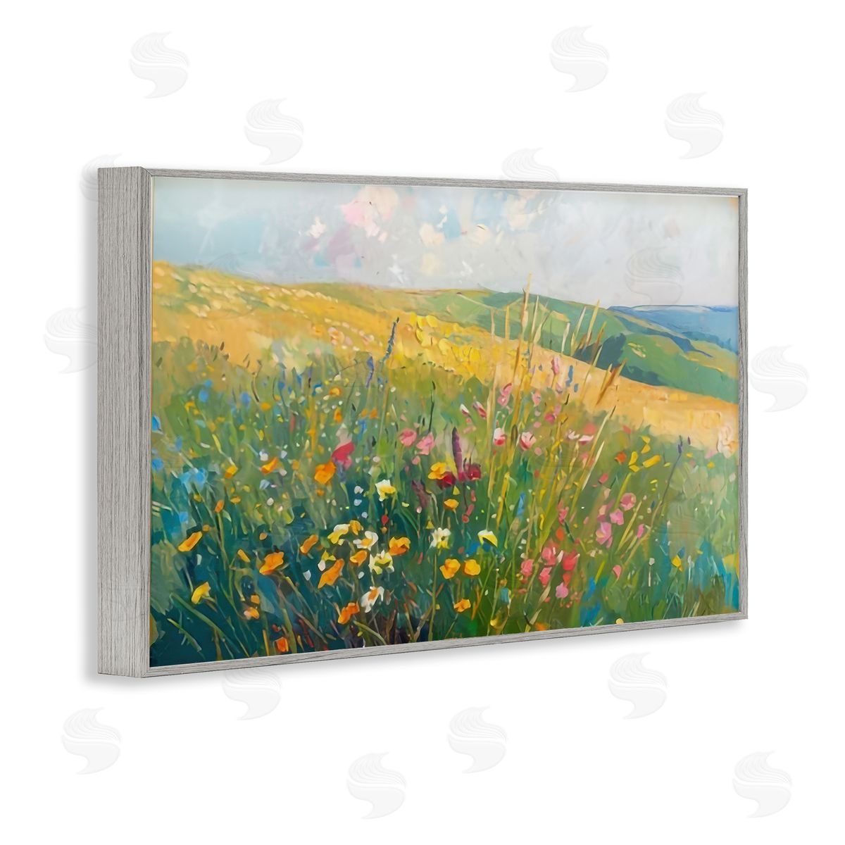 Wildflower Hills View Grey Frame Print Wall Art, Home Decor by LSR Design Studio