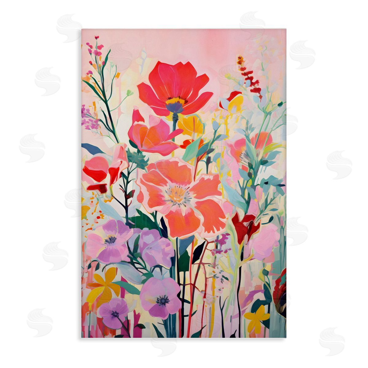 Abstract Flowers on Pink Canvas Wall Art, Home Decor by LSR Design Studio