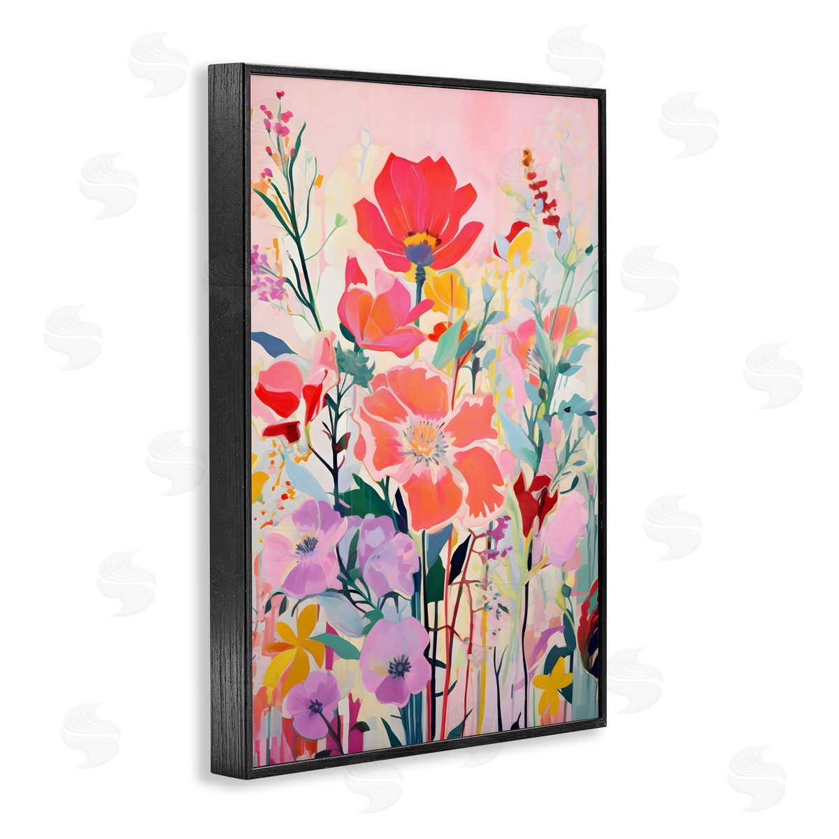 Abstract Flowers on Pink Black Frame Print Wall Art, Home Decor by LSR Design Studio