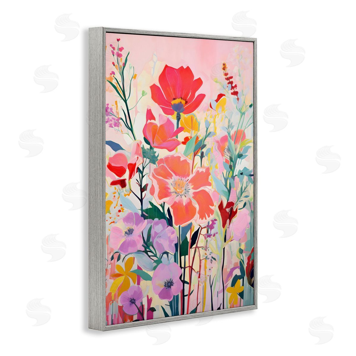 Abstract Flowers on Pink Grey Frame Print Wall Art, Home Decor by LSR Design Studio