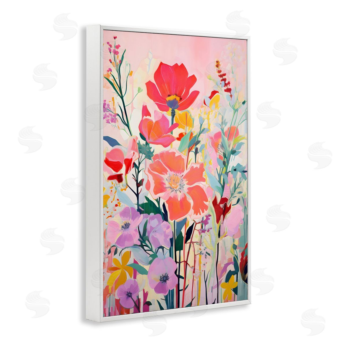 Abstract Flowers on Pink White Frame Print Wall Art, Home Decor by LSR Design Studio
