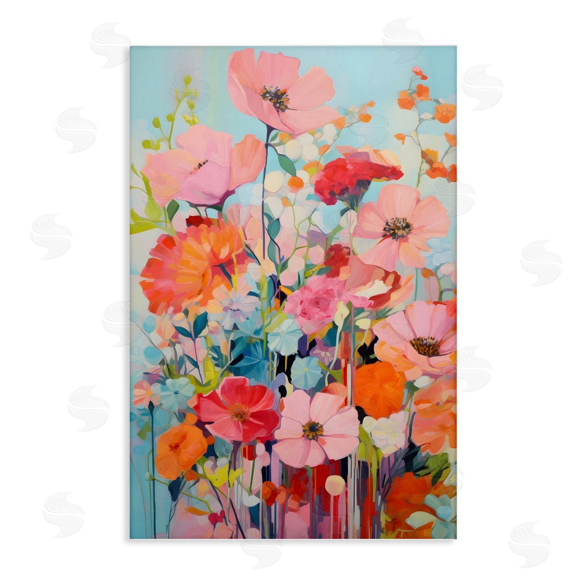 Abstract Flowers on Blue Canvas Wall Art, Home Decor by LSR Design Studio