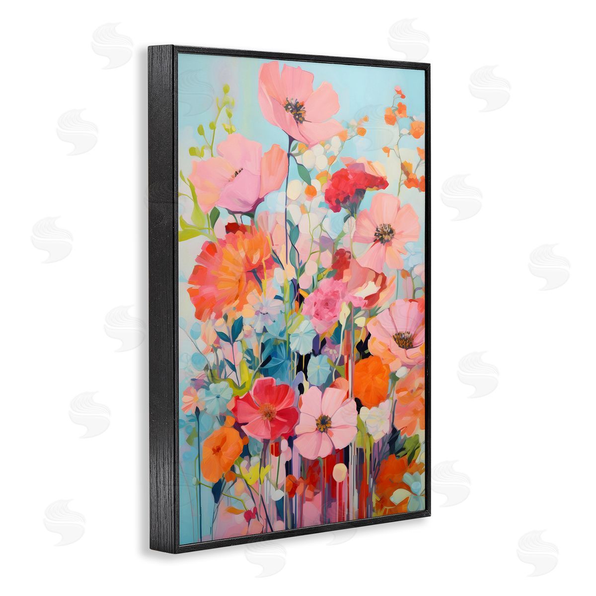Abstract Flowers on Blue Black Frame Print Wall Art, Home Decor by LSR Design Studio