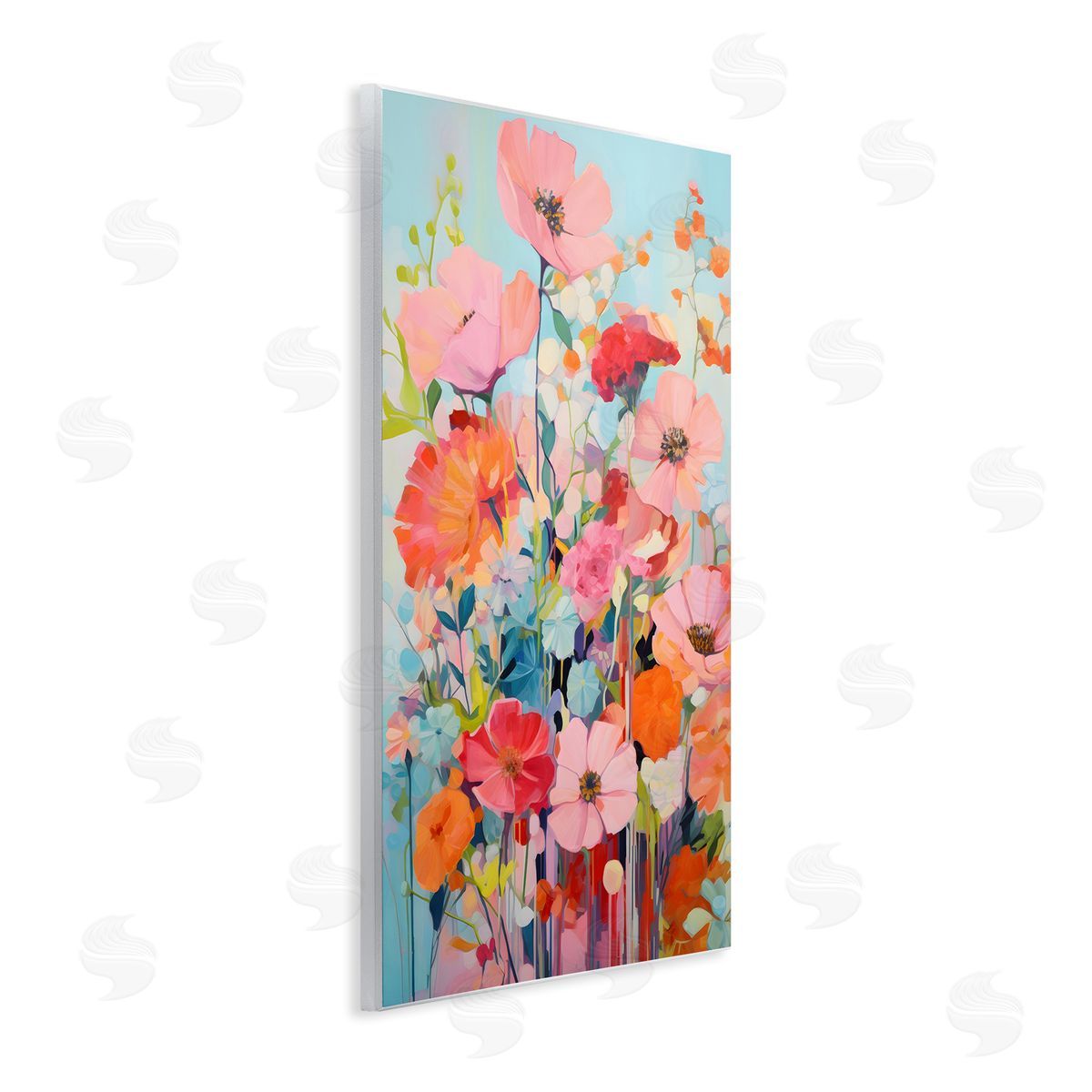 Abstract Flowers on Blue Wood Plaque Wall Art, Home Decor by LSR Design Studio