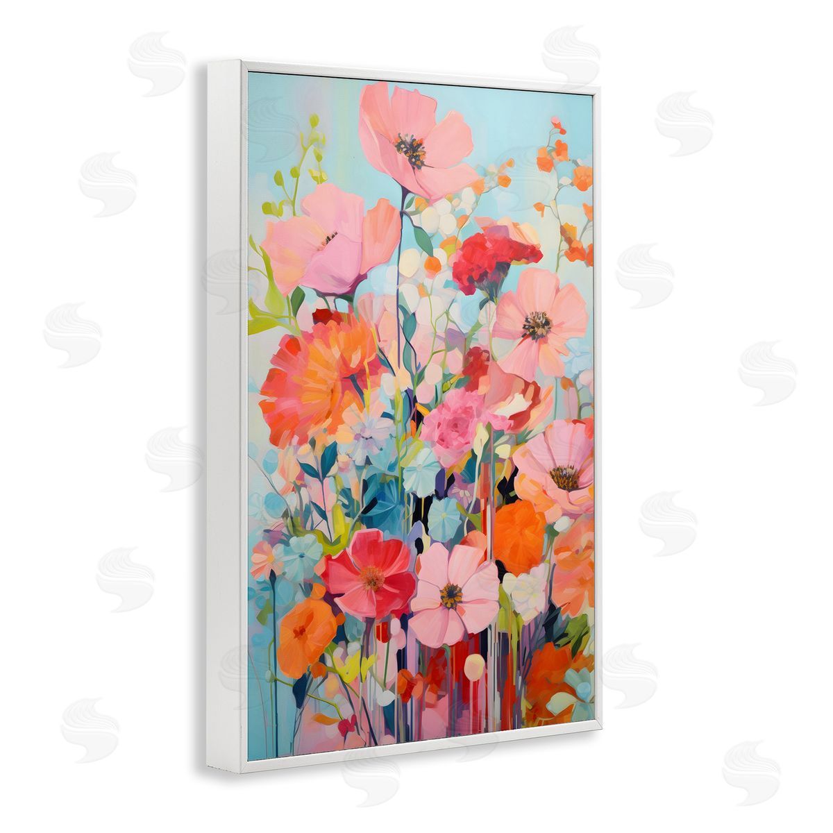 Abstract Flowers on Blue White Frame Print Wall Art, Home Decor by LSR Design Studio