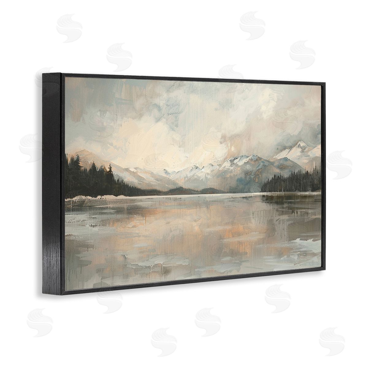 Frozen Lake Landscape Black Frame Print Wall Art, Home Decor by LSR Design Studio