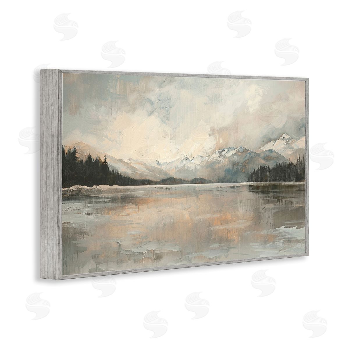 Frozen Lake Landscape Grey Frame Print Wall Art, Home Decor by LSR Design Studio