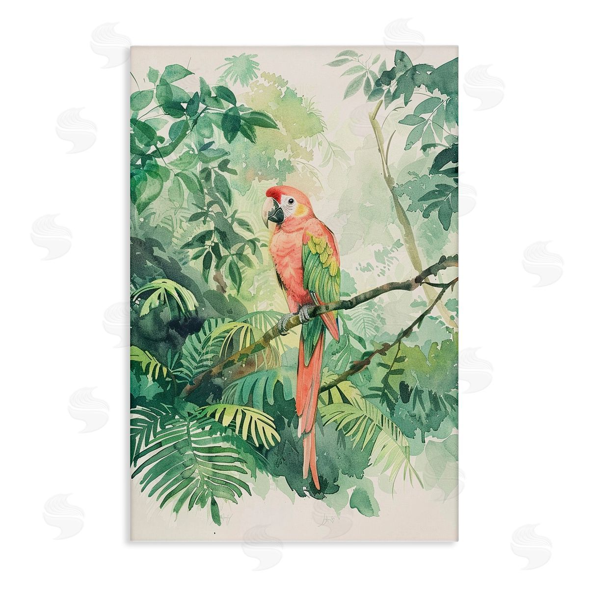 Pink Parrot in Jungle Canvas Wall Art, Home Decor by LSR Design Studio