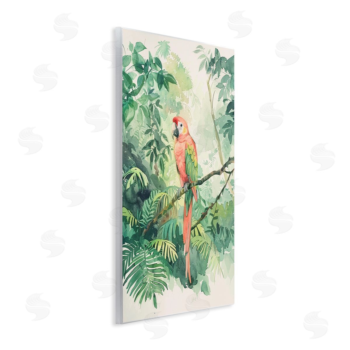 Pink Parrot in Jungle Wood Plaque Wall Art, Home Decor by LSR Design Studio
