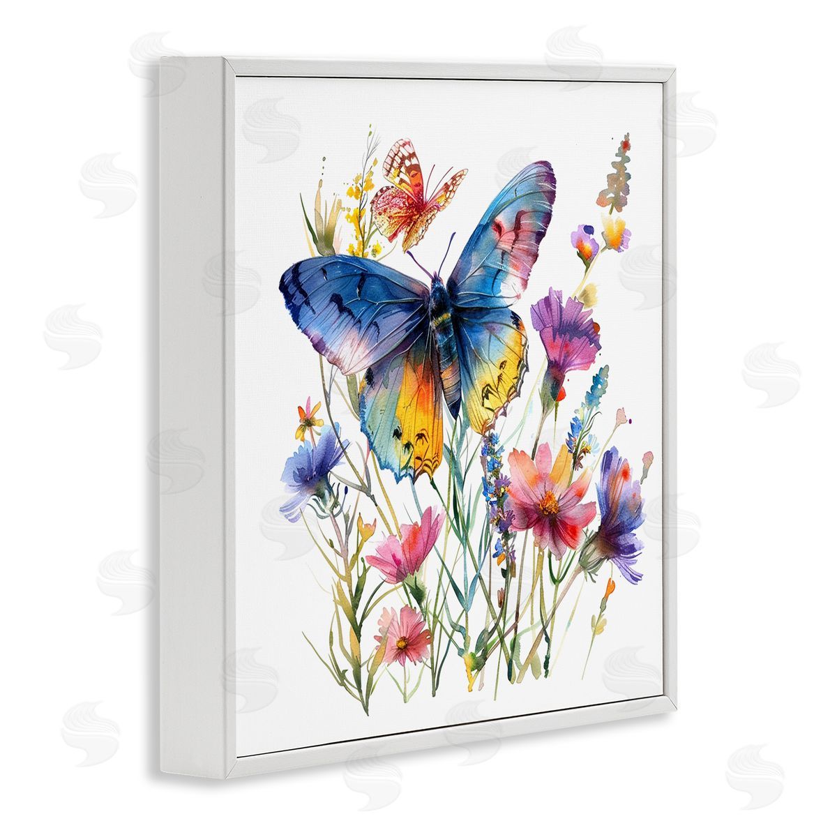 Blue Toned Butterfly Garden White Frame Print Wall Art, Home Decor by LSR Design Studio