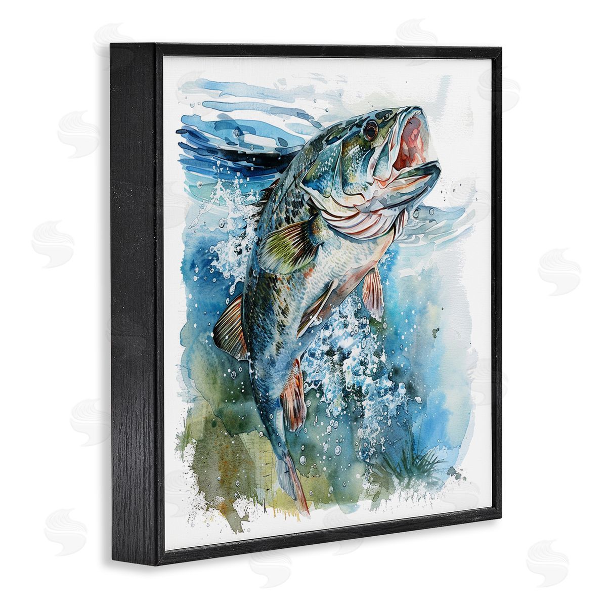 Water Splashing Fish Black Frame Print Wall Art, Home Decor by LSR Design Studio