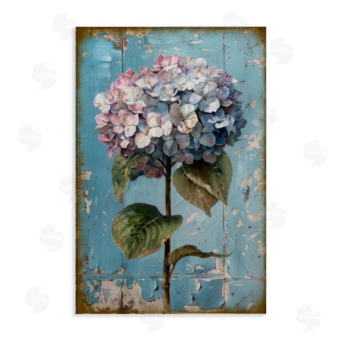 Hydrangea on Distressed Canvas Wall Art, Home Decor by LSR Design Studio
