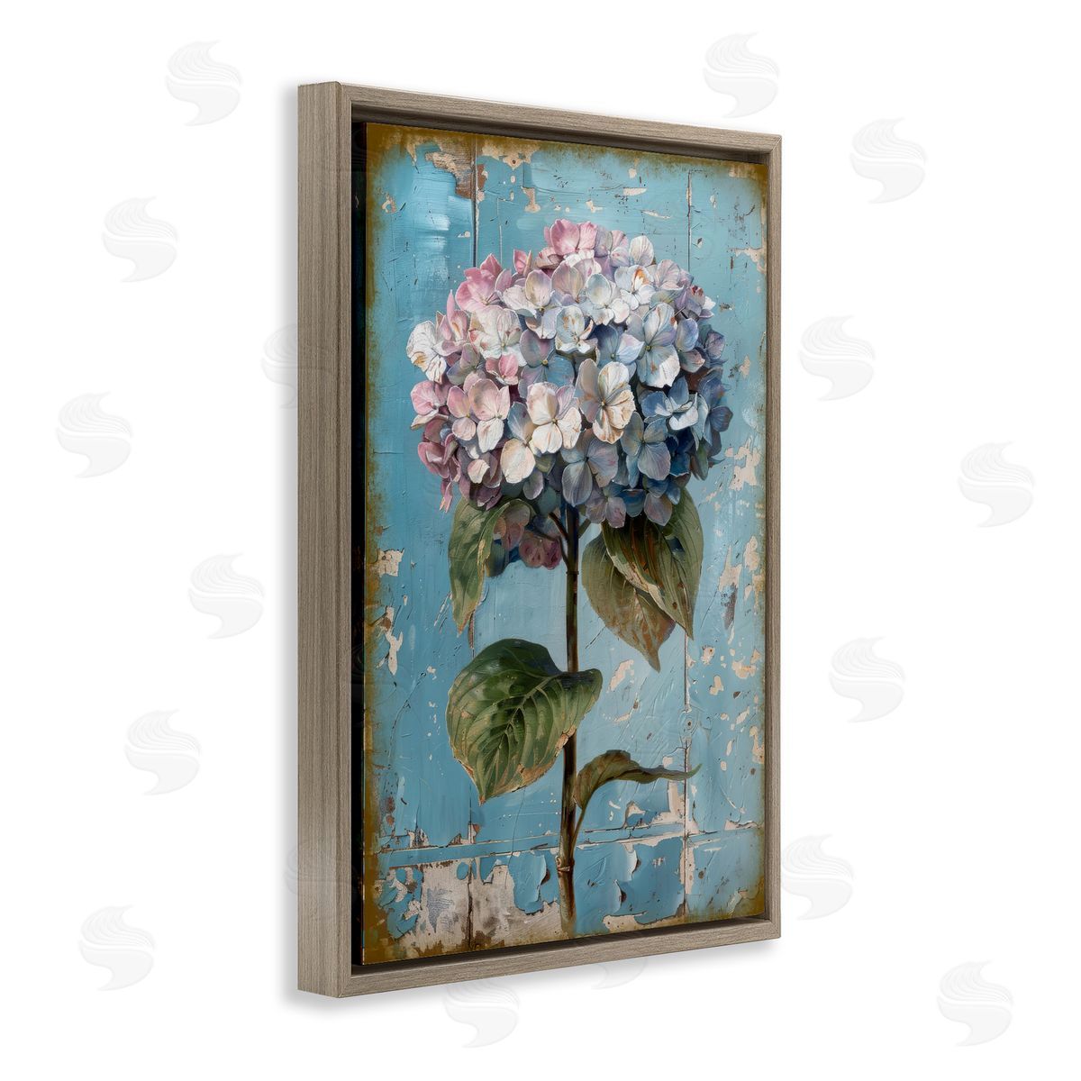 Hydrangea on Distressed Brown Floating Frame Canvas Wall Art, Home Decor by LSR Design Studio