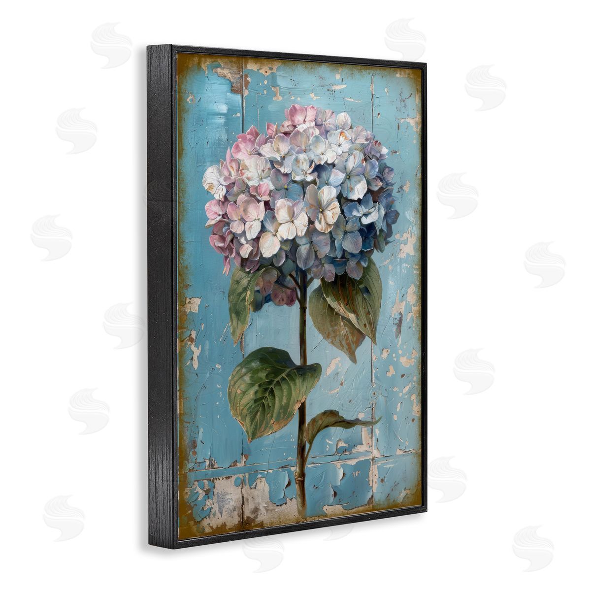 Hydrangea on Distressed Black Frame Print Wall Art, Home Decor by LSR Design Studio