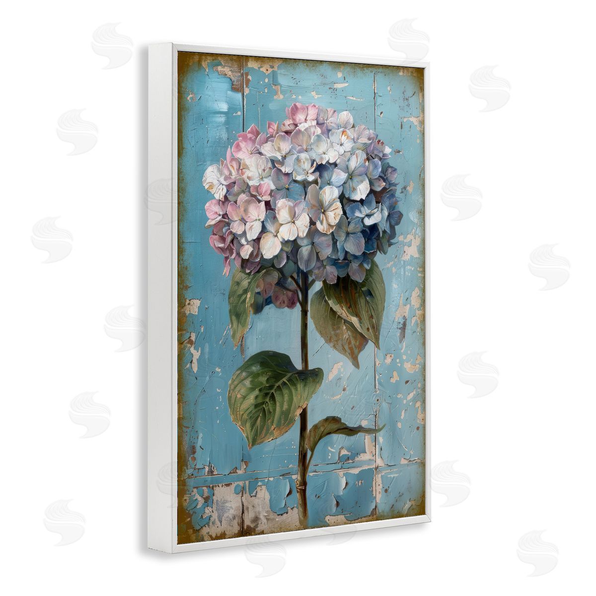 Hydrangea on Distressed White Frame Print Wall Art, Home Decor by LSR Design Studio