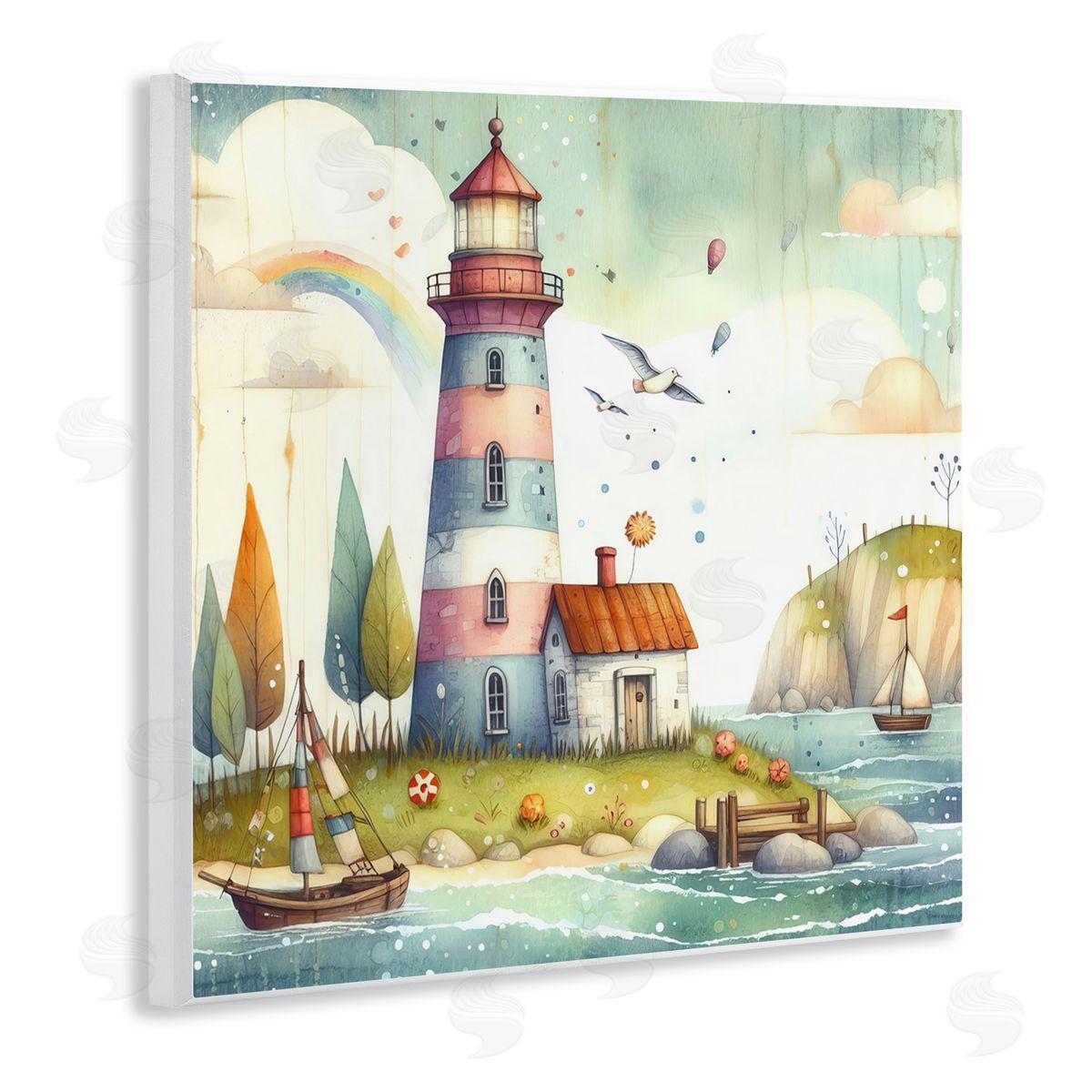 Lighthouse Cottage Scenery Wood Plaque Wall Art, Home Decor by LSR Design Studio