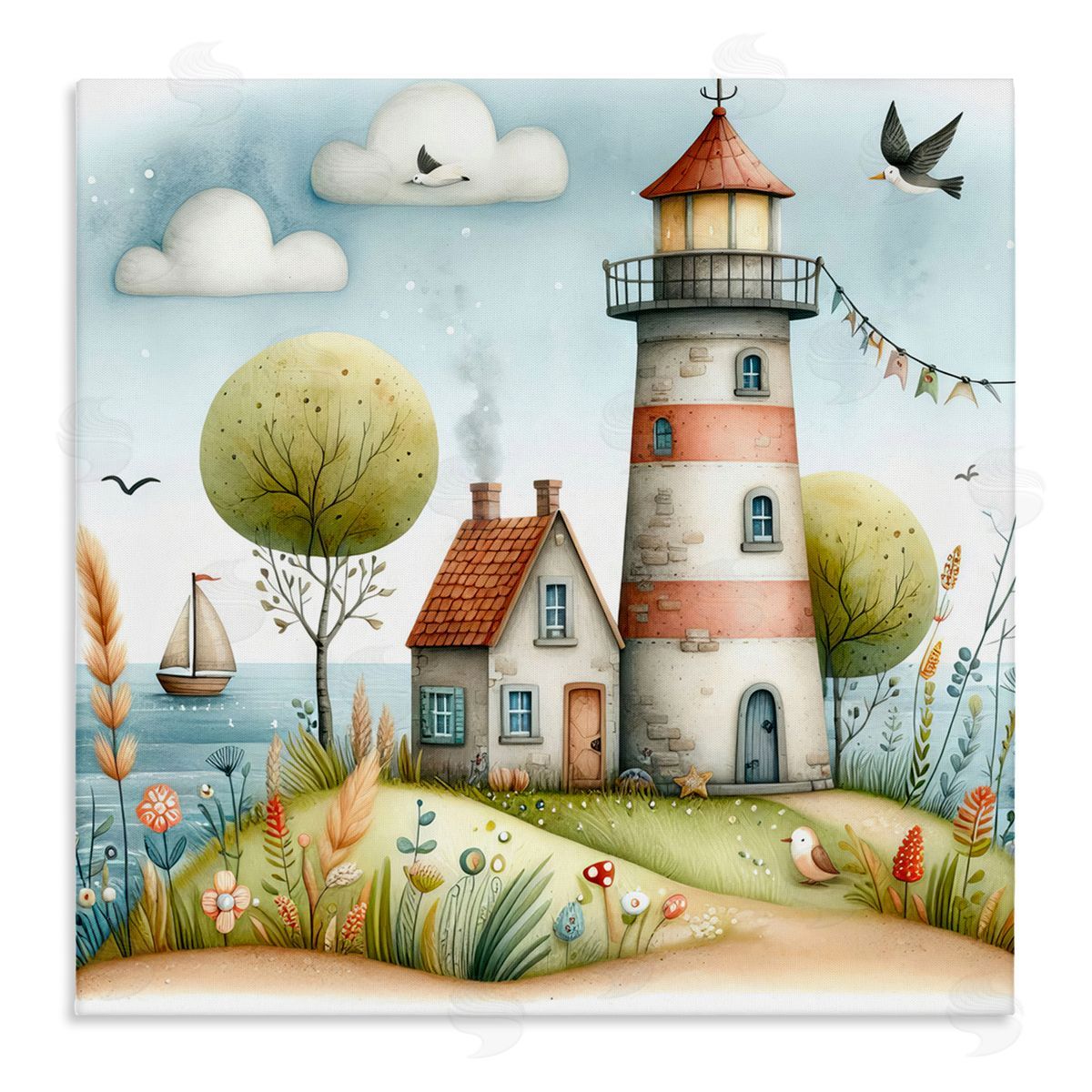 Nautical Lighthouse Whimsy Canvas Wall Art, Home Decor by LSR Design Studio