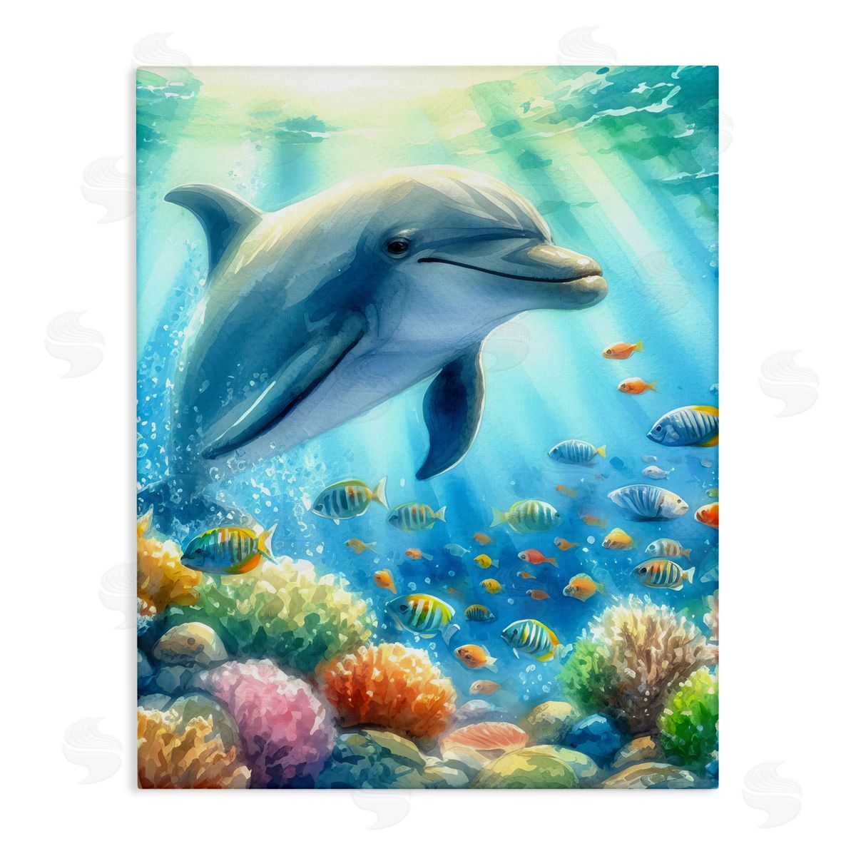 Majestic Dolphin Underwater Canvas Wall Art, Home Decor by LSR Design Studio