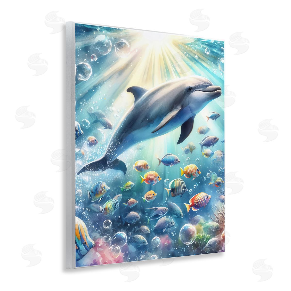 Dolphin Among Sea Life Wood Plaque Wall Art, Home Decor by LSR Design Studio