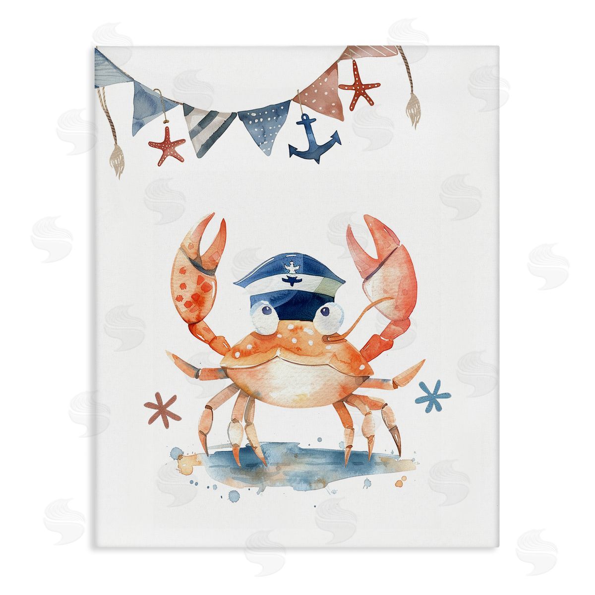 Crab in Sailor Hat Canvas Wall Art, Home Decor by LSR Design Studio