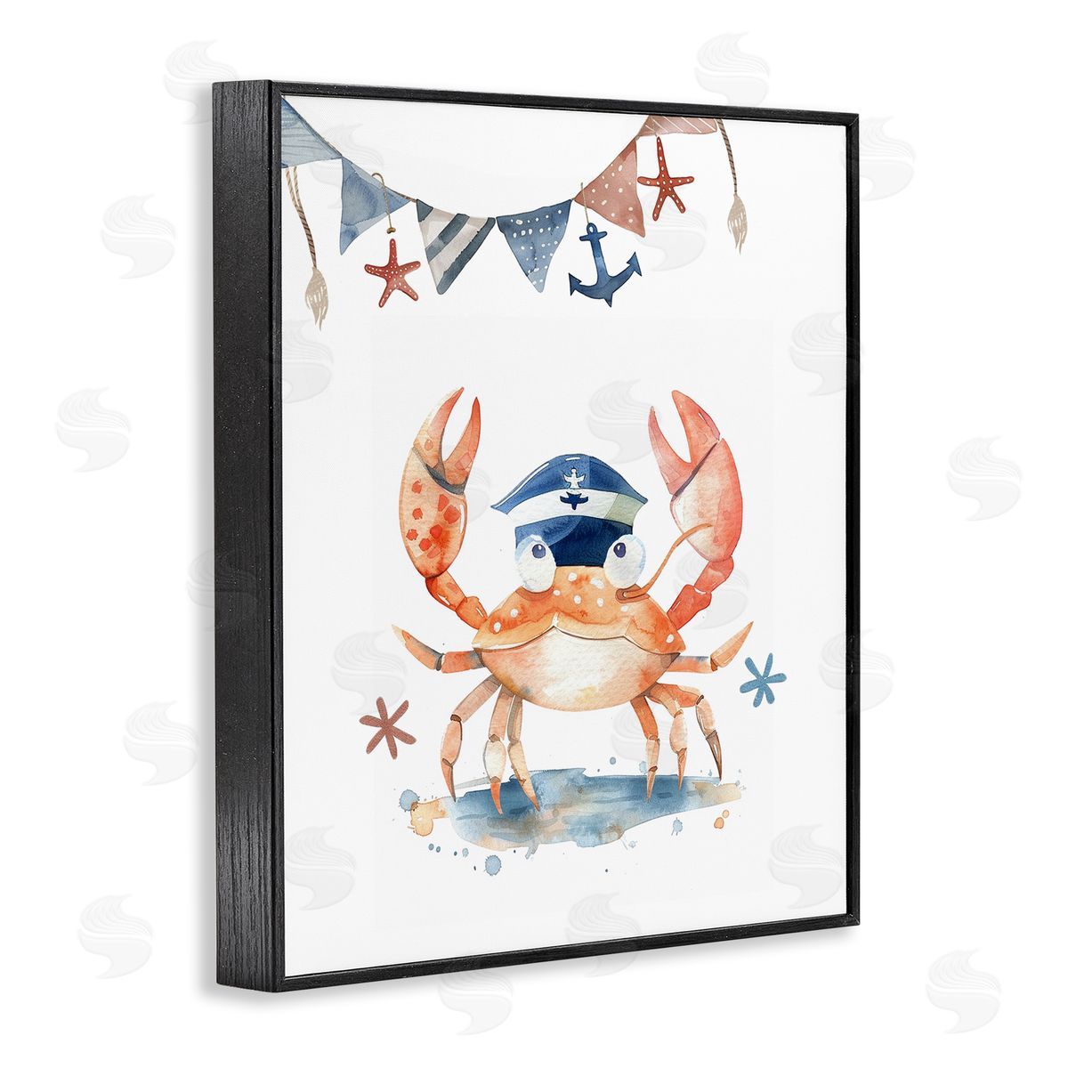 Crab in Sailor Hat Black Frame Print Wall Art, Home Decor by LSR Design Studio