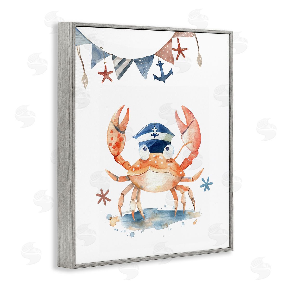Crab in Sailor Hat Grey Frame Print Wall Art, Home Decor by LSR Design Studio