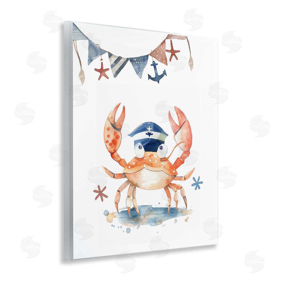 Crab in Sailor Hat Wood Plaque Wall Art, Home Decor by LSR Design Studio