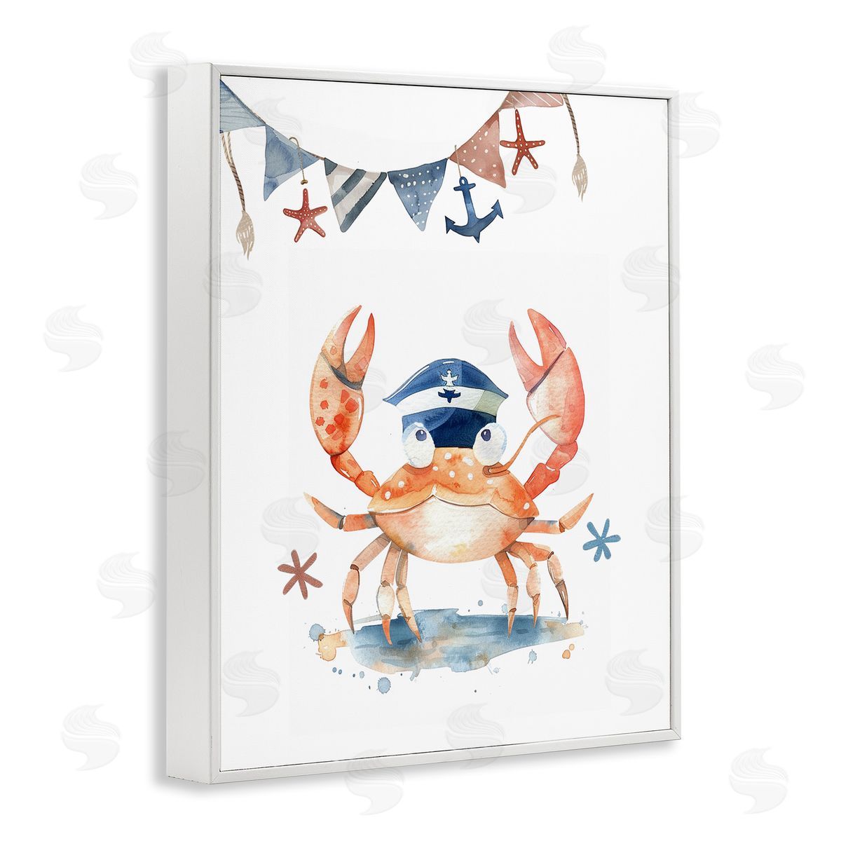 Crab in Sailor Hat White Frame Print Wall Art, Home Decor by LSR Design Studio