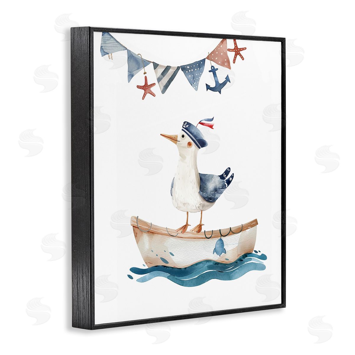 Cute Sailor Seagull Black Frame Print Wall Art, Home Decor by LSR Design Studio
