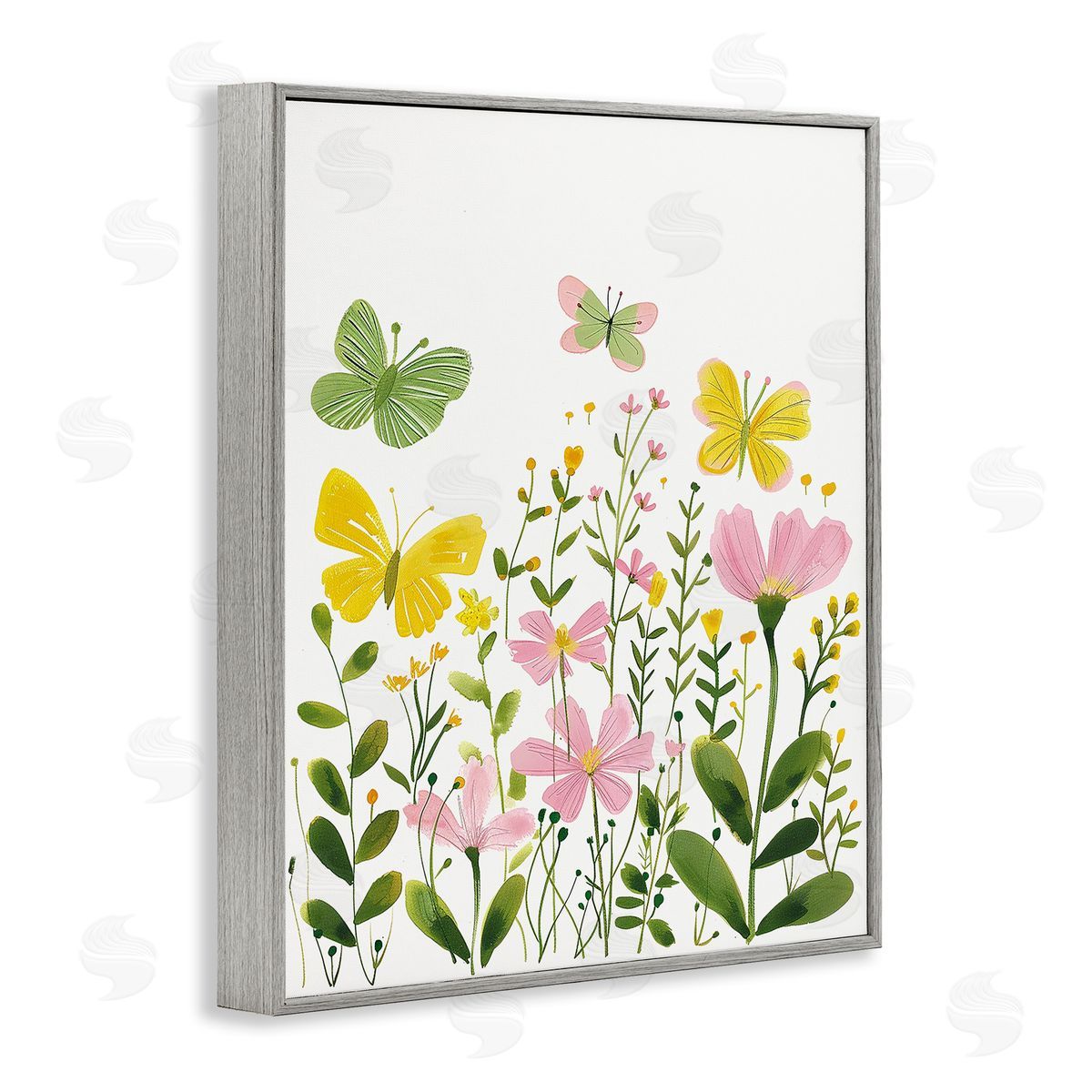Whimsical Garden Butterflies Grey Frame Print Wall Art, Home Decor by LSR Design Studio