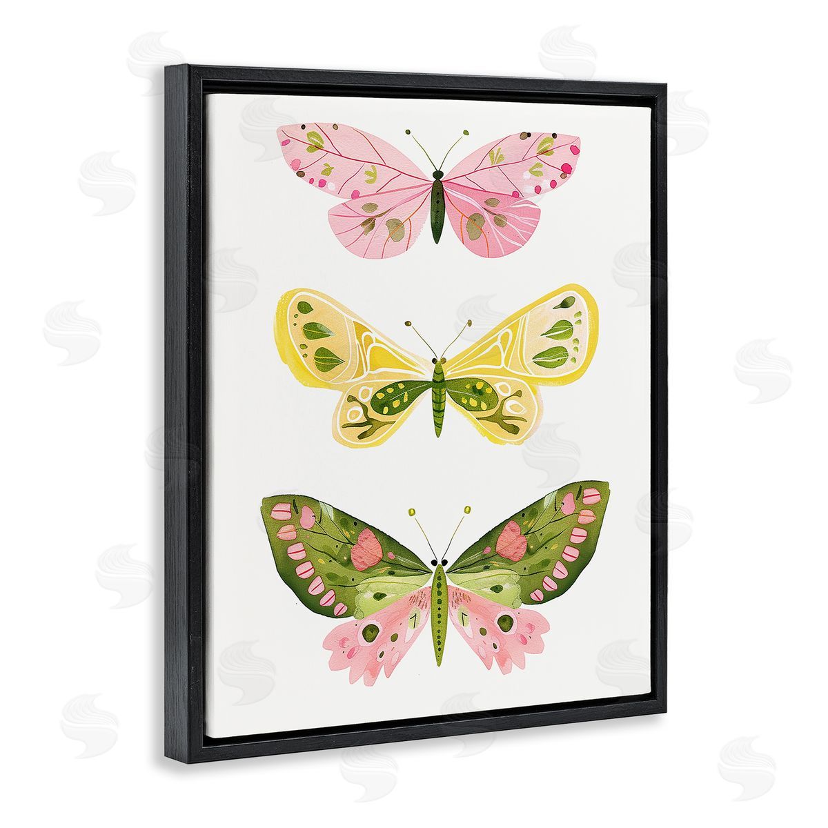 Pastel Butterfly Trio Black Floating Frame Canvas Wall Art, Home Decor by LSR Design Studio