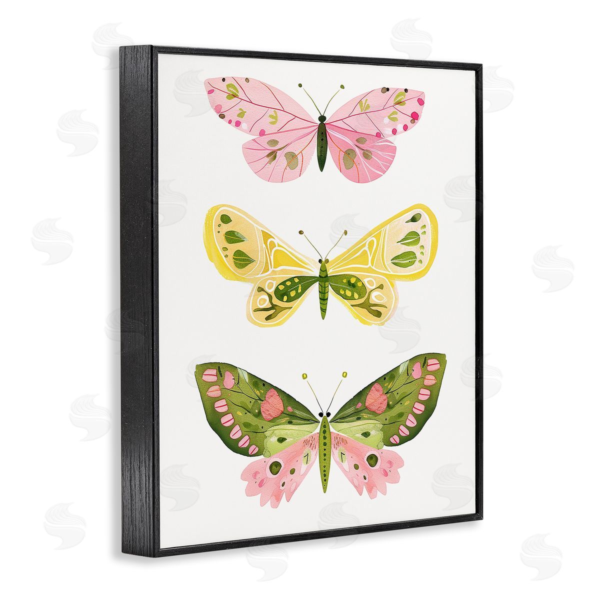Pastel Butterfly Trio Black Frame Print Wall Art, Home Decor by LSR Design Studio