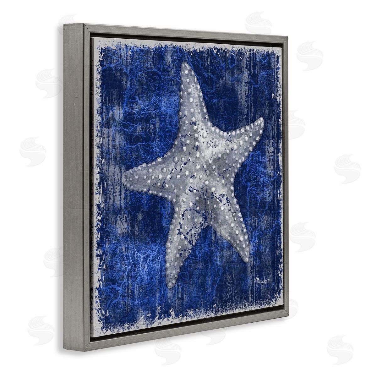 Rustic Indigo Starfish Grey Floating Frame Canvas Wall Art, Home Decor by Paul Brent