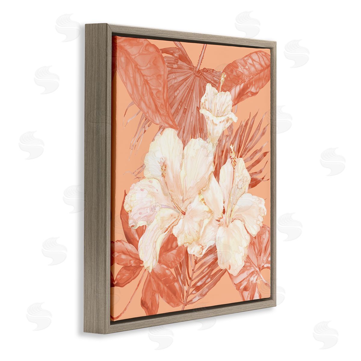 Hibiscus & Palm Bundle Brown Floating Frame Canvas Wall Art, Home Decor by Paul Brent
