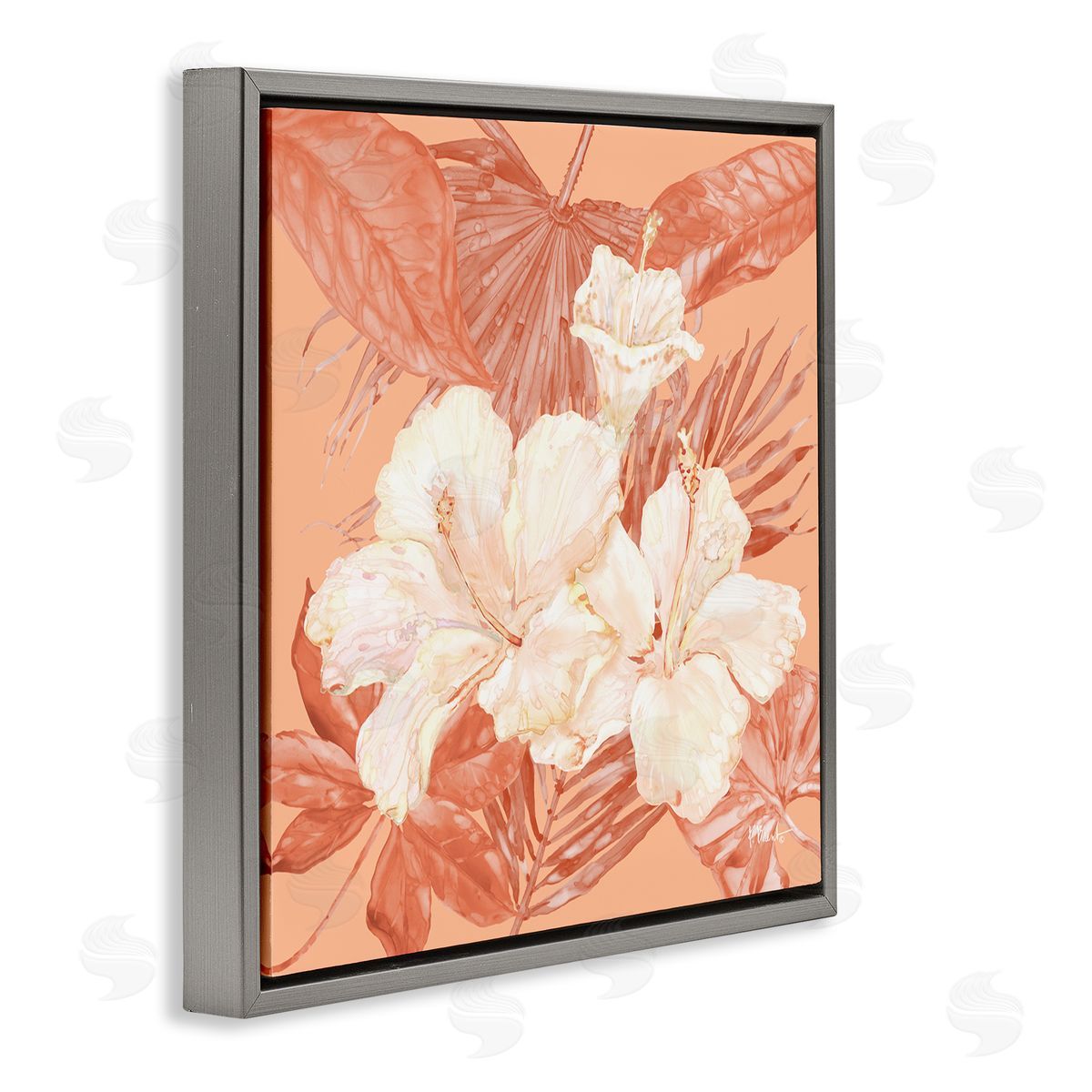 Hibiscus & Palm Bundle Grey Floating Frame Canvas Wall Art, Home Decor by Paul Brent