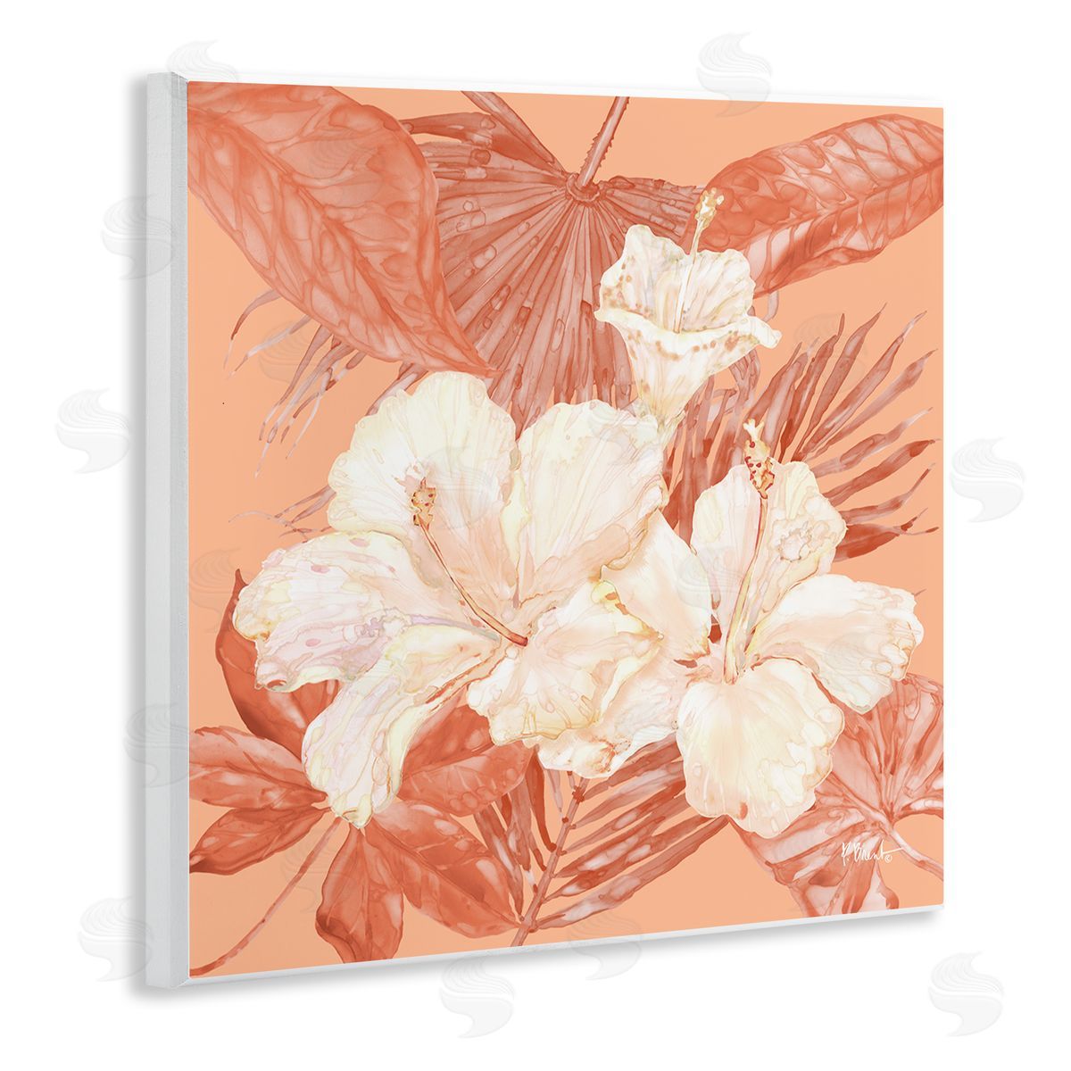 Hibiscus & Palm Bundle Wood Plaque Wall Art, Home Decor by Paul Brent
