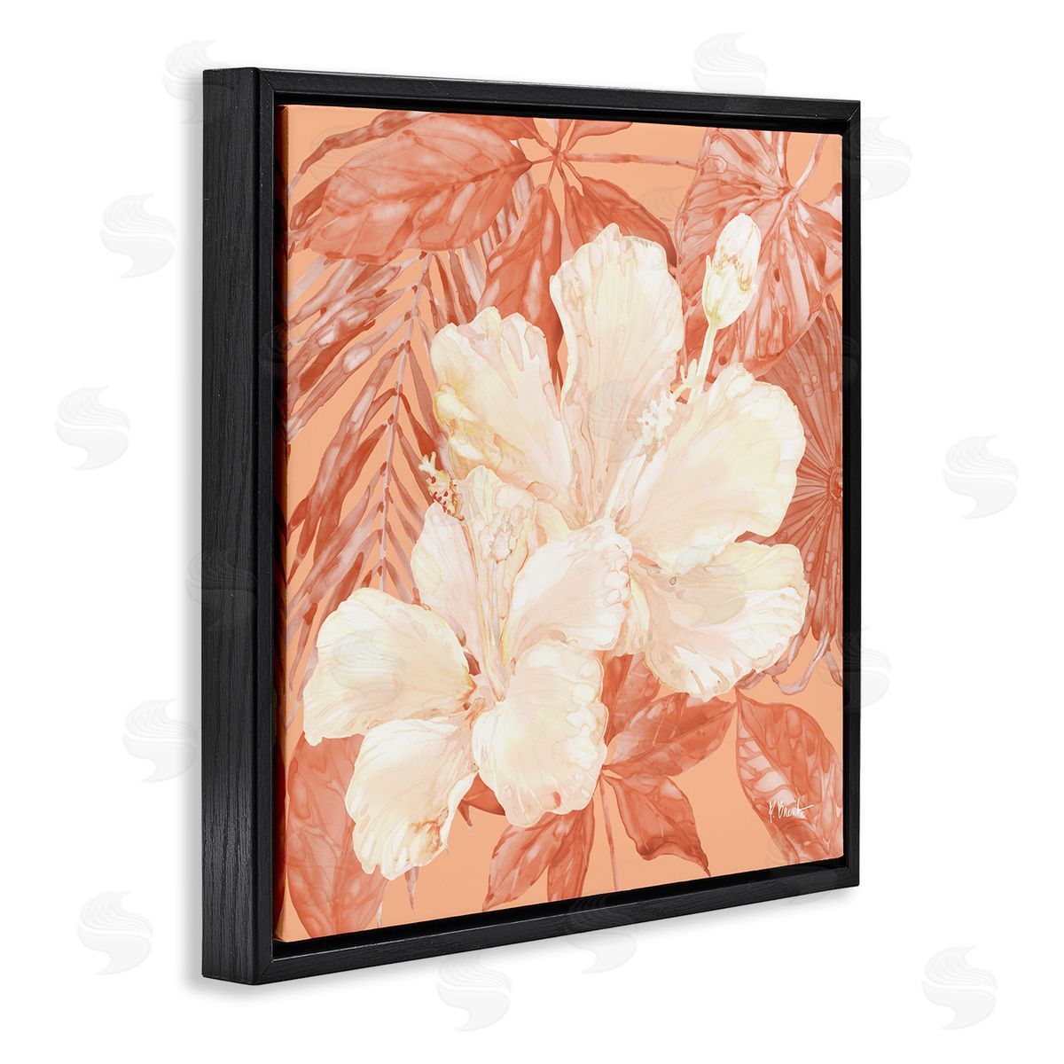 Hibiscus Flower Bunches Black Floating Frame Canvas Wall Art, Home Decor by Paul Brent