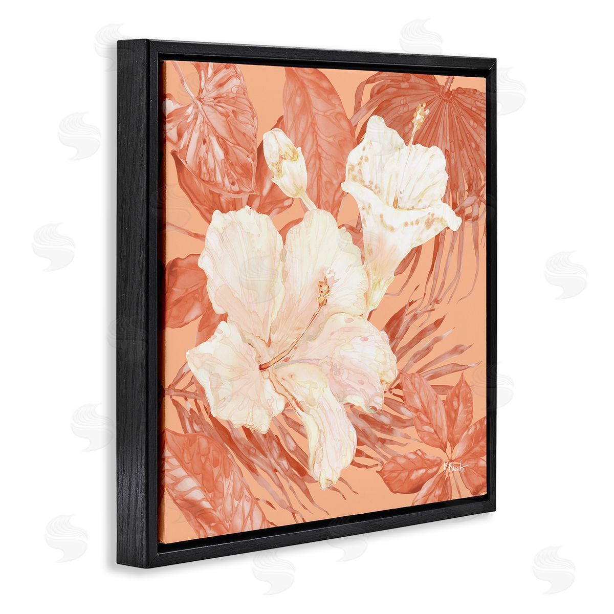 Hibiscus & Leaf Bunch Black Floating Frame Canvas Wall Art, Home Decor by Paul Brent