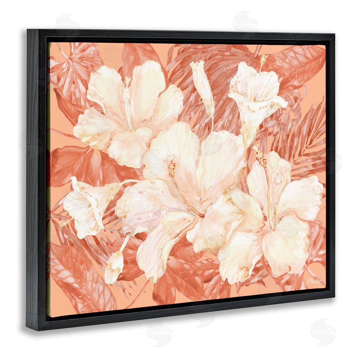 Bright Hibiscus Bundle Black Floating Frame Canvas Wall Art, Home Decor by Paul Brent