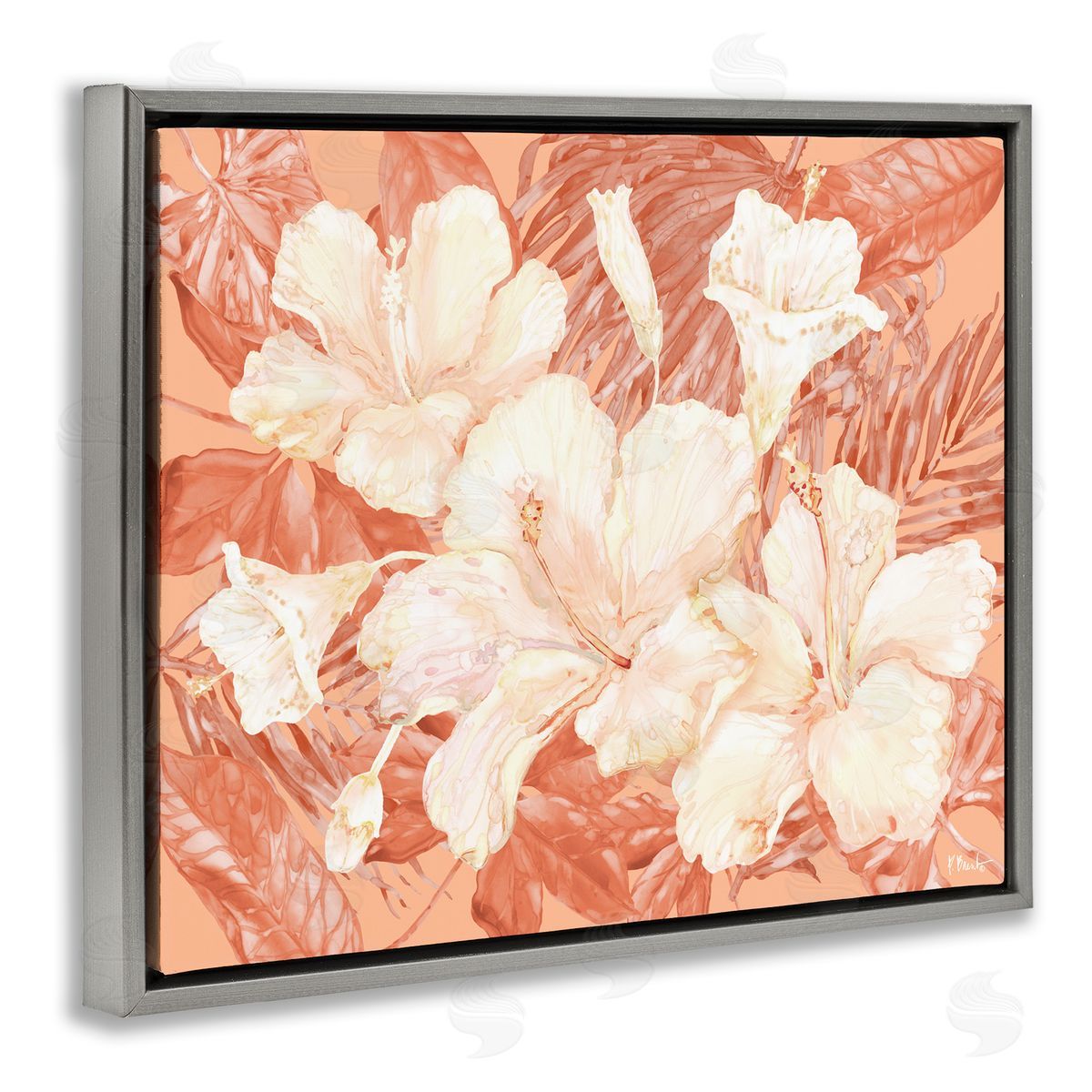 Bright Hibiscus Bundle Grey Floating Frame Canvas Wall Art, Home Decor by Paul Brent