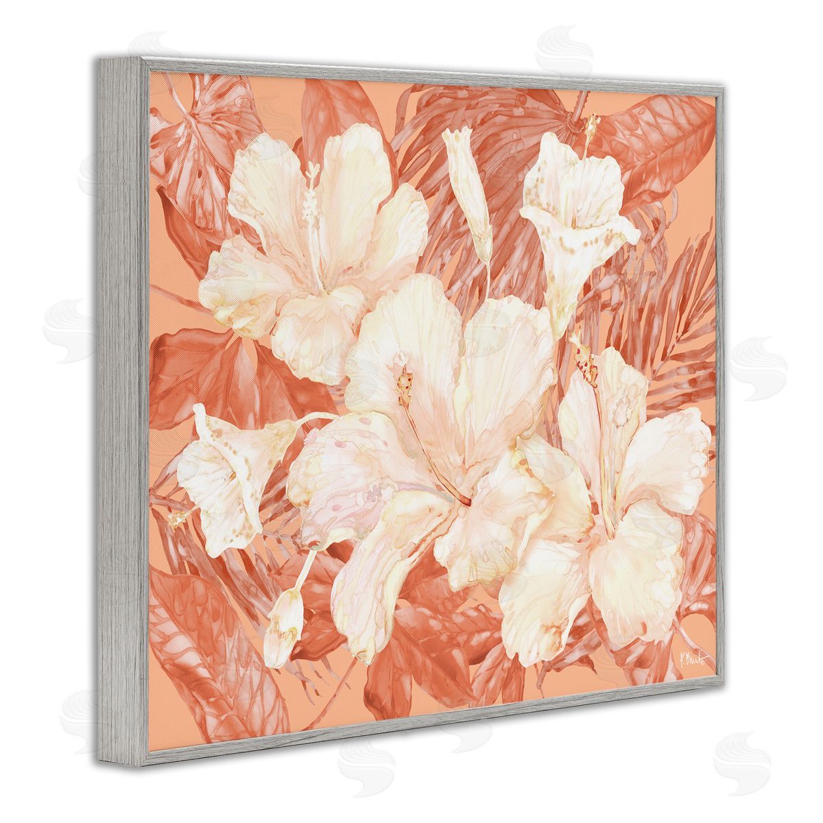 Bright Hibiscus Bundle Grey Frame Print Wall Art, Home Decor by Paul Brent