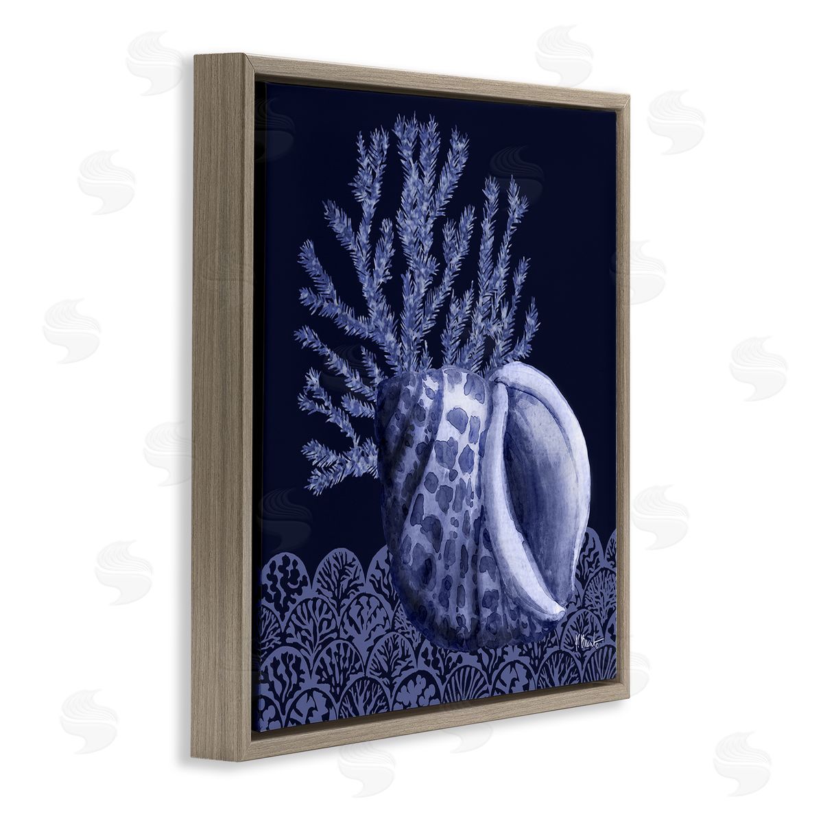 Shadow Shell Patterned Brown Floating Frame Canvas Wall Art, Home Decor by Paul Brent